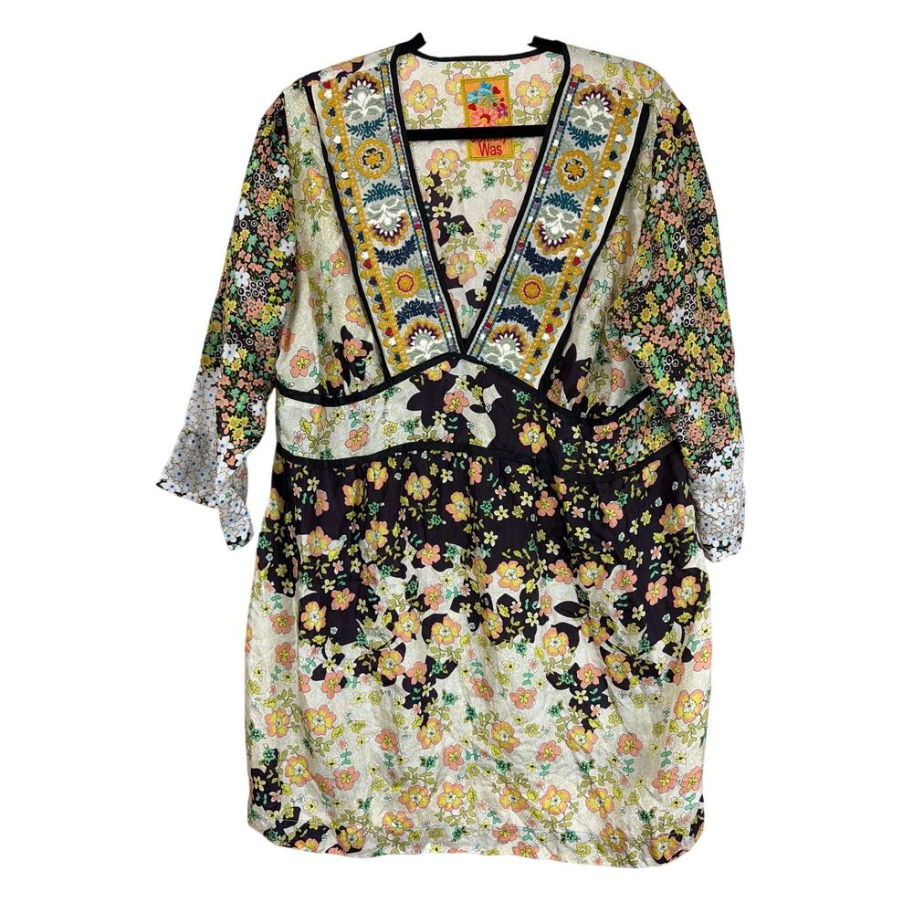 Johnny Was Multicolor Floral Deep V Neck Lightweight Top Size L XL